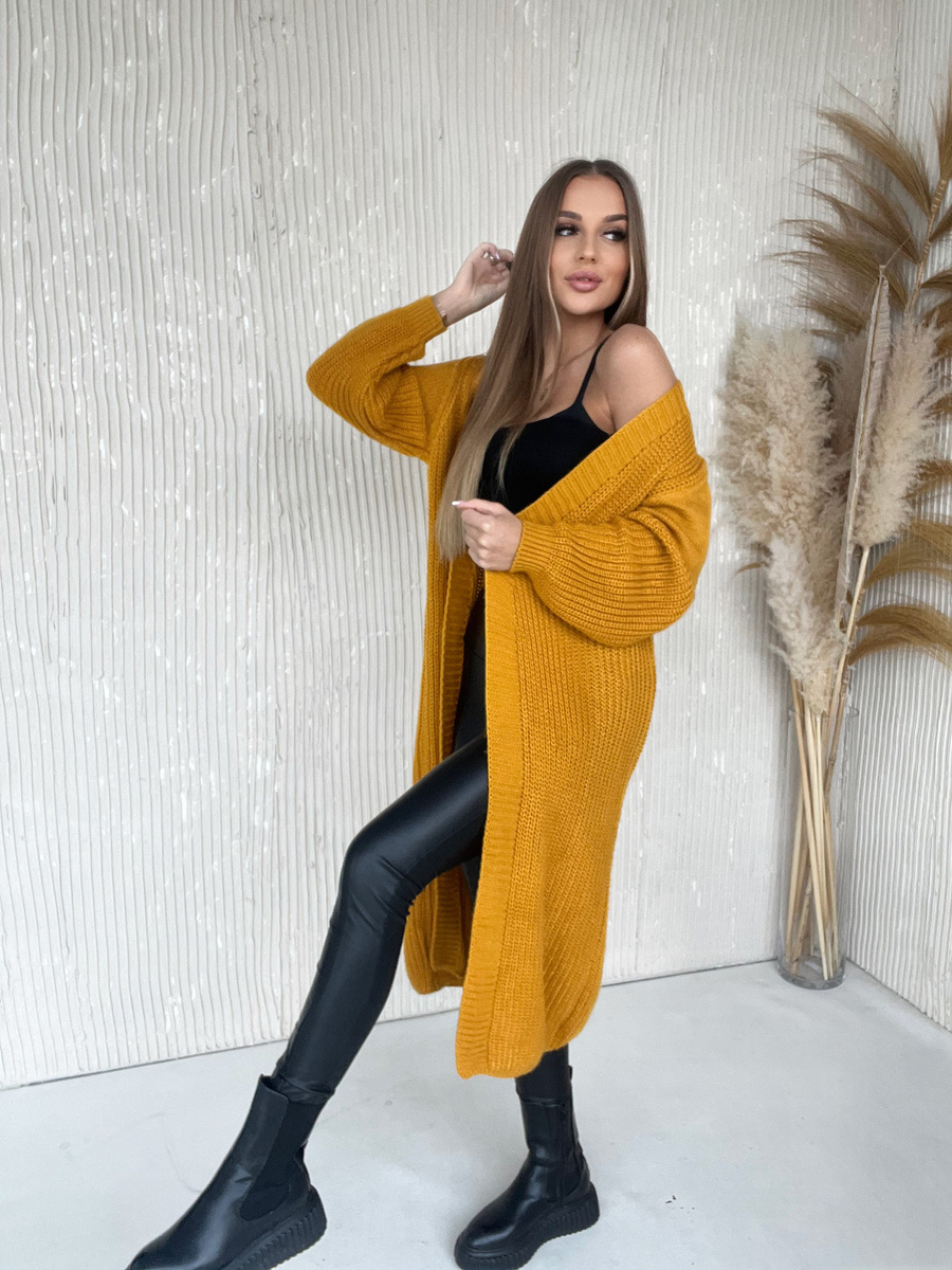 Mustard long cardigan top womens