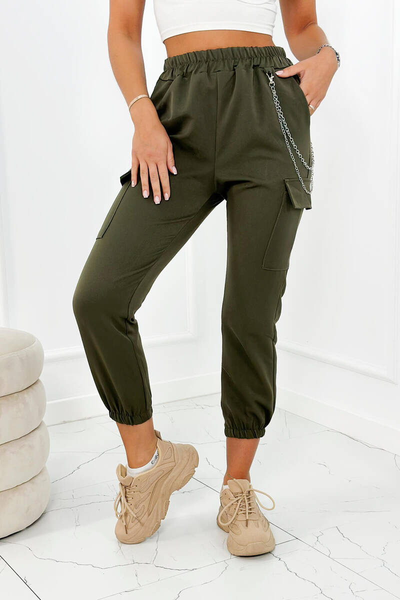 Khaki cargo sale pants with chain