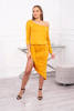 Asymmetric dress, 3/4 sleeve mustard