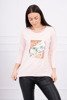 Blouse with graphics 3D Bird powdered pink
