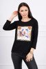 Blouse with graphics 3D and decorative pom pom black