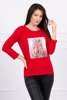 Blouse with graphics 3D, ribbon red