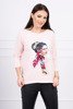 Blouse with graphics and colorful bow 3D powdered pink