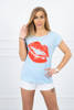 Blouse with lips print blue
