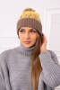 Cap with a pompom Abigail K326 cappuccino+yellow