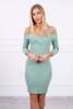 Dress fitted with a V-neck dark mint