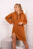 Dress with a hood and a slit on the side camel