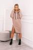 Dress with a hood and a slit on the side dark beige