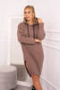 Dress with a hood and a slit on the side mocca 