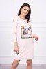 Dress with graphics 3D and decorative pom pom powdered pink