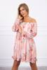 Off-the-shoulder dress with a floral motif powdered pink