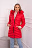 Quilted winter jacket with a hood and fur red