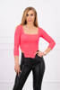Ribbed blouse with a neckline pink neon