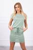 Viscose dress tied at the waist with short sleeves dark mint