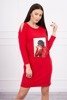 Kleid mit Grafik und 3D Erbsenschleife rot