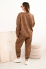 Women's oversized tracksuit set made of viscose with an elongated sweatshirt and a washed effect camel