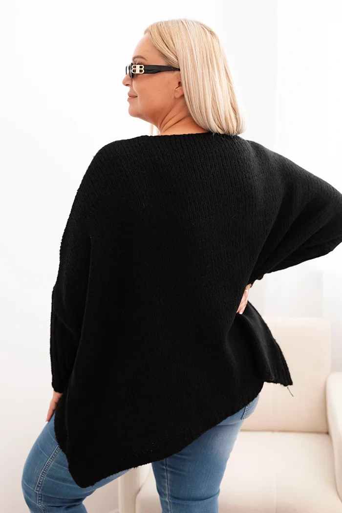 Damenpullover Plus Size aus Acryl mit lockerer Passform und 3/4-Ärmeln schwarz