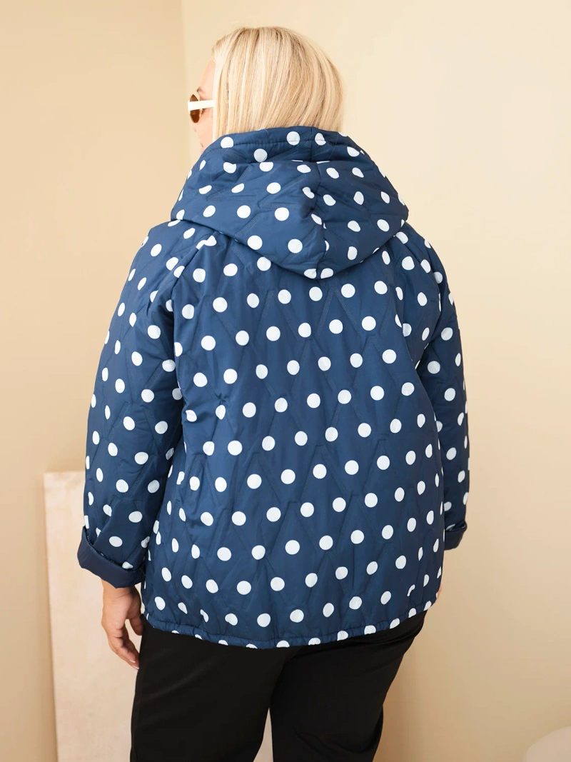 Plus Size women's jacket with polka dots and a hood navy