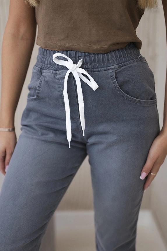 Denim-Hose mit geripptem Saum Graphit