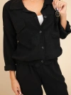 Damen-Set aus Viskose Cord mit Sweatshirt und Hose mit Gürtel schwarz
