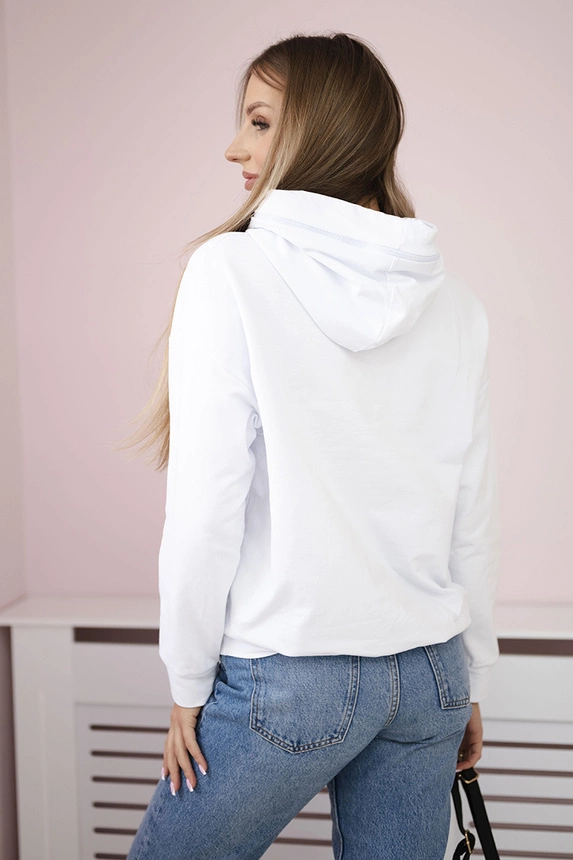 Women's sweatshirt with a zipper on the hood white