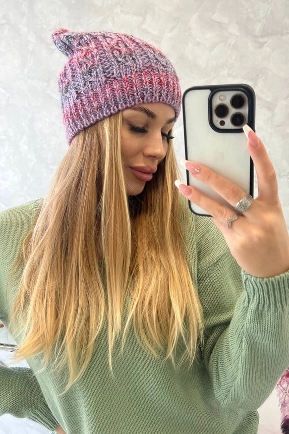 Melisa vilnonė kepurė K241 violetinė+raudona