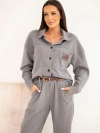 Damen-Set aus Viskose Cord mit Jacke und Hose mit Gürtel grafitowy