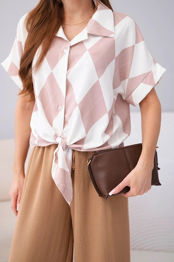 Women's set viscose shirt with tie and pants with elastic mint