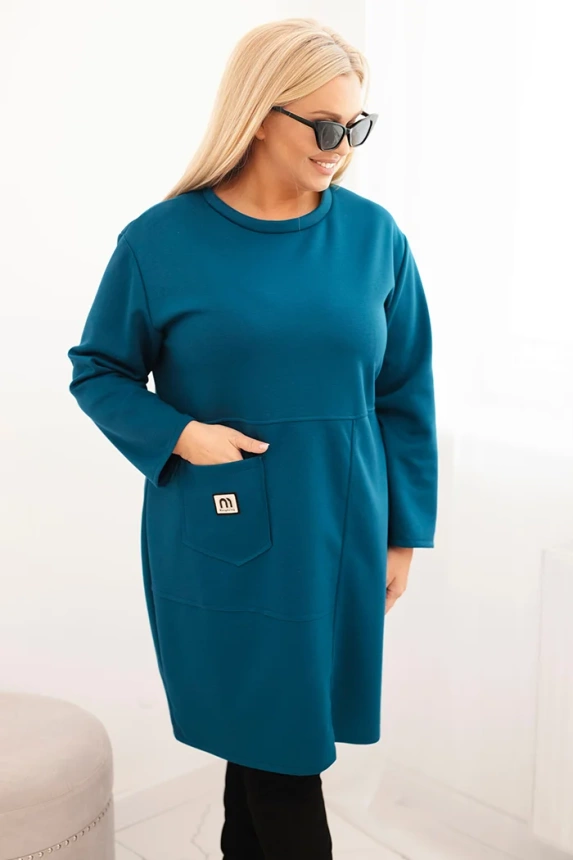 Damenkleid Plus Size mit Tasche und 3/4-Ärmeln Butterfarben Meer