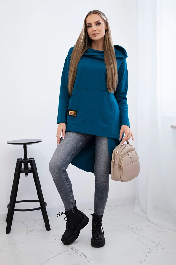 Sweatshirt with long back and hood marine