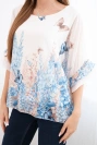 Damenbluse mit plissiertem Ärmel und Aufdruck blau