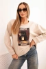 Women's cotton sweatshirt with a cat print and text beige