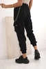 Women's cotton cargo pants with pockets and chain black