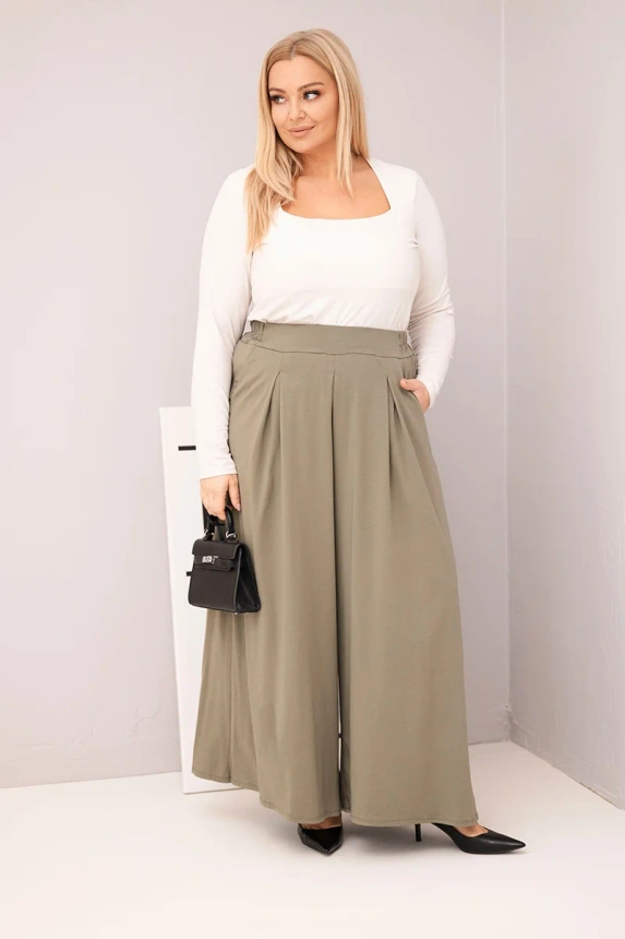 Women's Plus Size cotton pants with wide leg and loose fit khaki
