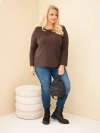 Dámská bavlněná mikina Plus Size s průstřihy a kapsou hnědá