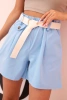 Women's high-waisted shorts with a belt blue