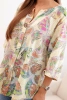 Women's cotton blouse with a butterfly pattern and buttons - yellow