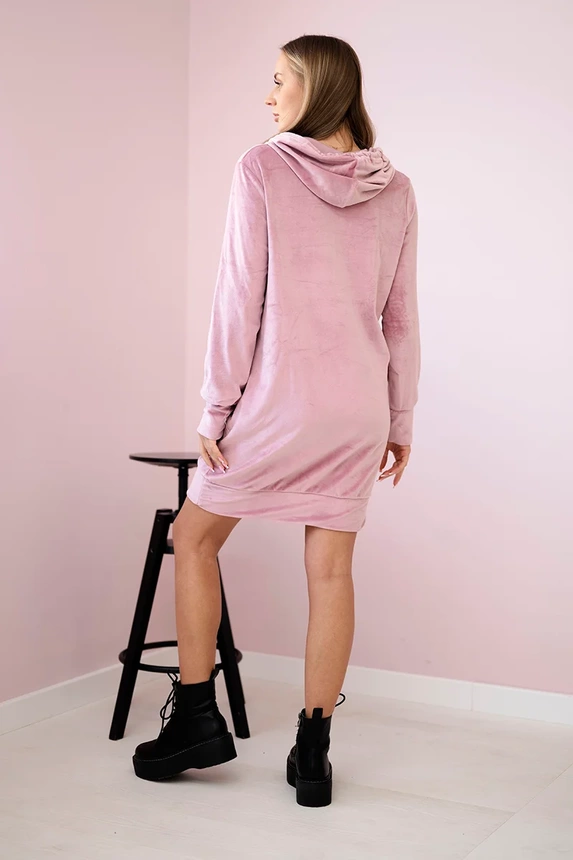 Velor dress with a hood dark pink