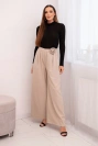 Damenhose elegant mit weitem Bein und dekorativer Blume beige