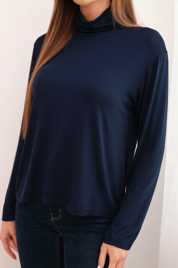 Women's viscose blouse with a turtleneck and long sleeves navy blue