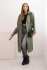 Damen-Trenchcoat aus Kunstleder mit Gürtel und Kragen khaki