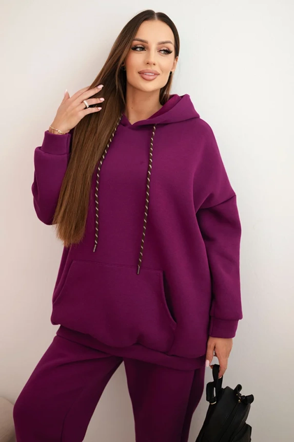Women's insulated cotton tracksuit with a hood dark purple