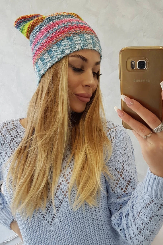 Čapica s fleece Krystyna K207 zelená neónová + modrá