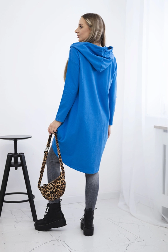 Sweatshirt with long back and hood mauve blue