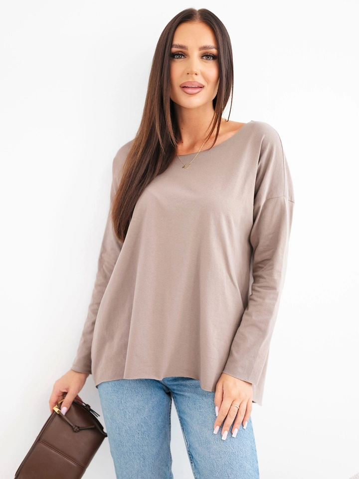 Damen-Baumwollbluse mit lockerem Schnitt und verlängertem Rücken fango