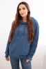 Women's looped cotton sweatshirt with a hood and kangaroo pocket denim blue