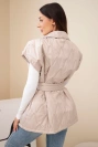 Damen Steppweste mit Gürtel und breitem Kragen dunkelbeige