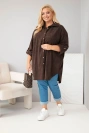 Koszula damska Plus Size z wiskozy sztruksowa z podpinanymi rękawami brązowa