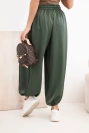 Women's wide harem pants with elastic waistband and drawstring khaki
