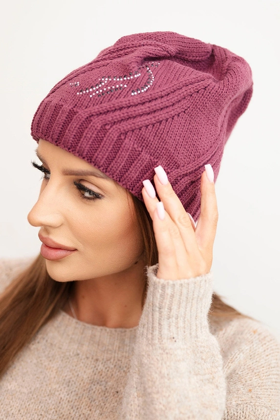 Women's winter hat with wool in a loose fit K442 purple